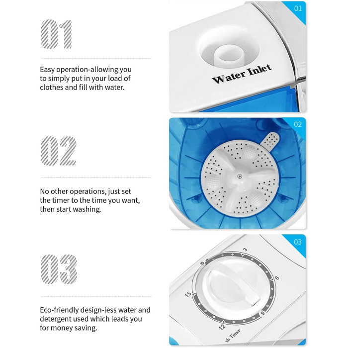 Tabu Mini Portable Washing Machine, Small Washer No Dryer, 7.7lbs Small